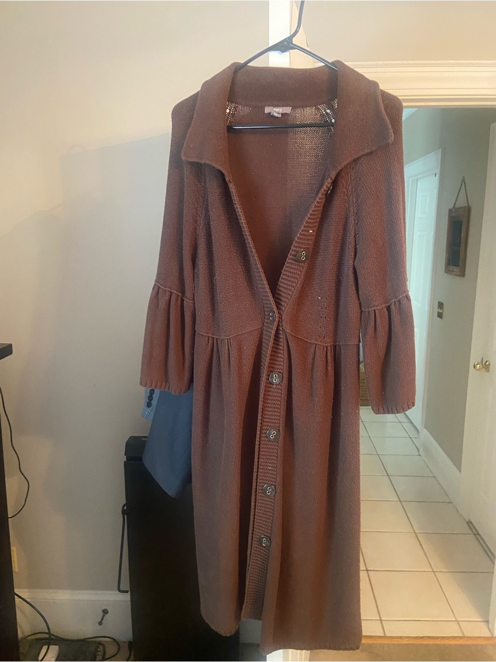 Apt. 9 Long Brown Button-Front Knit with Flared Sleeves